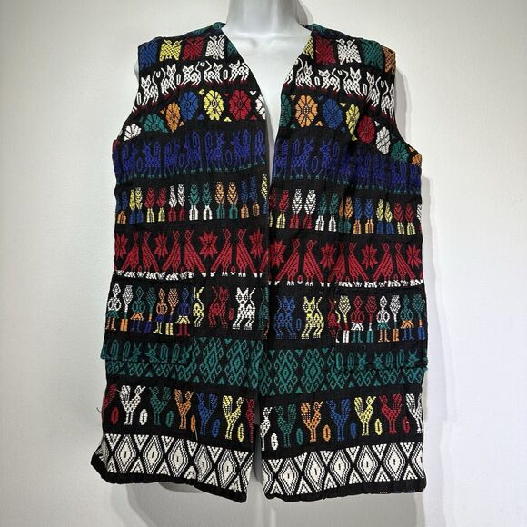 Vintage Pelux Handwoven Guatemalan Indian Boho Blanket vest - Picture 2 of 8